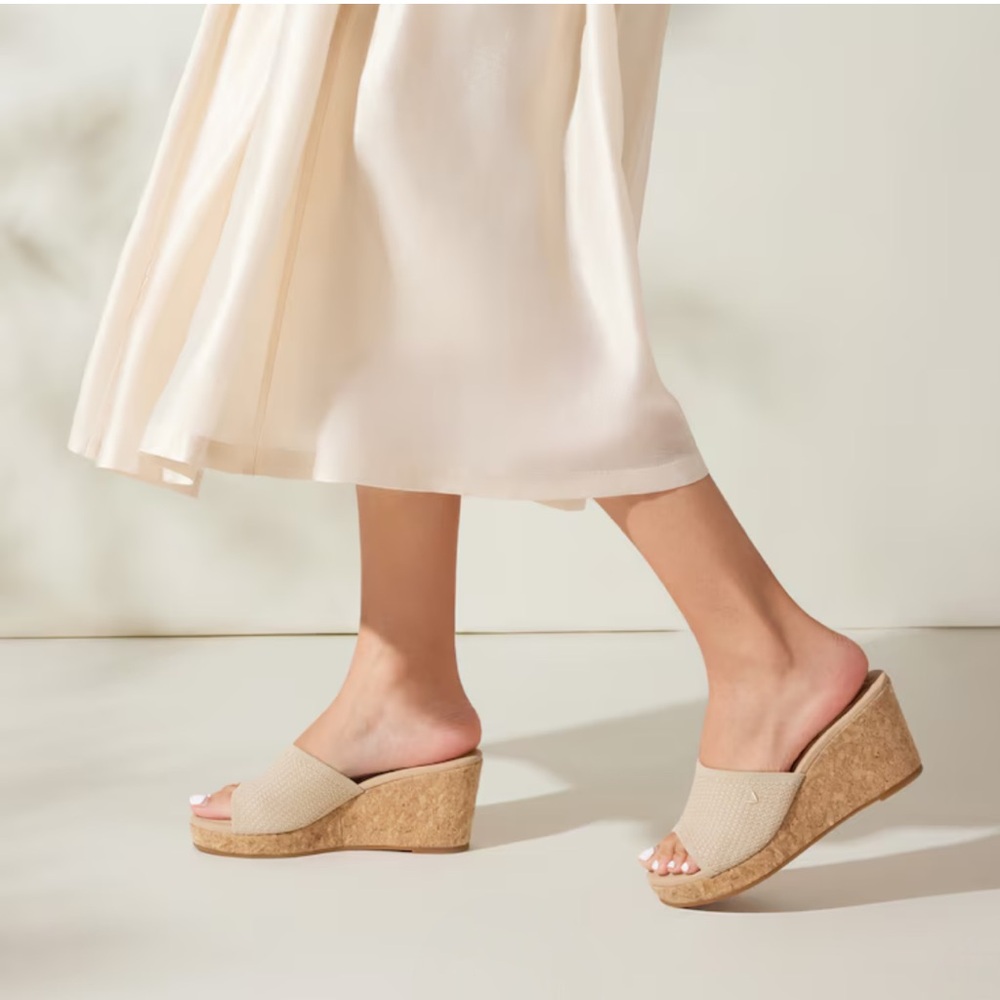 Beige Cork Wedge Slide Sandals - Women